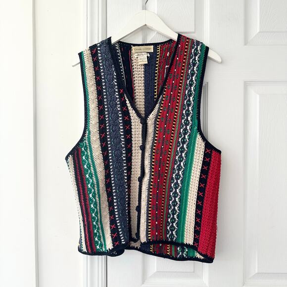 Casual Corner Sweaters - Casual Corner Hand Knit Coogi Style Multi Color Stripe Button Sweater Vest Large